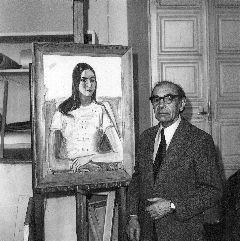 Александр Лабас в мастерской.На мольберте - портретОльги Лабас. 1976 год.