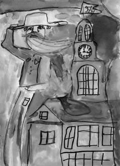 Одна из детских работ, представленных на конкурс “Старик Хоттабыч в XXI веке”. Герман Басс, 7 лет, “Старик Хоттабыч в Витебске”.