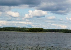 Озеро Волобы, вдали остров, на котором в 1941 году пряталась еврейская семья.