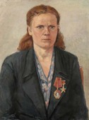  Островский А.С.  Портрет Героя соцтруда Н.К. Рудницкой. 1949. Х.м. 48х35,7. НХМ